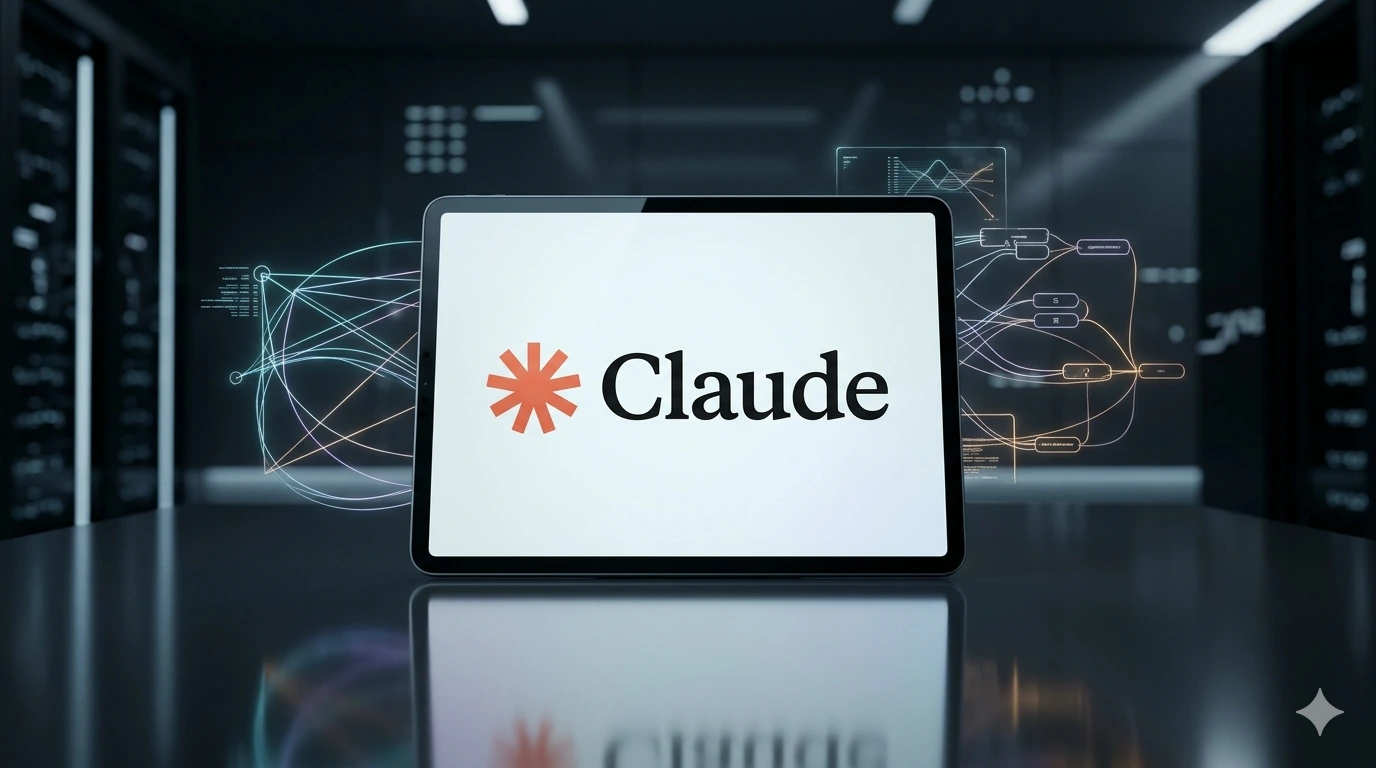 Imagem destacada com o logotipo 'Claude AI' em destaque sobre um fundo fosco profissional, representando uma análise técnica e review do curso de inteligência artificial generativa