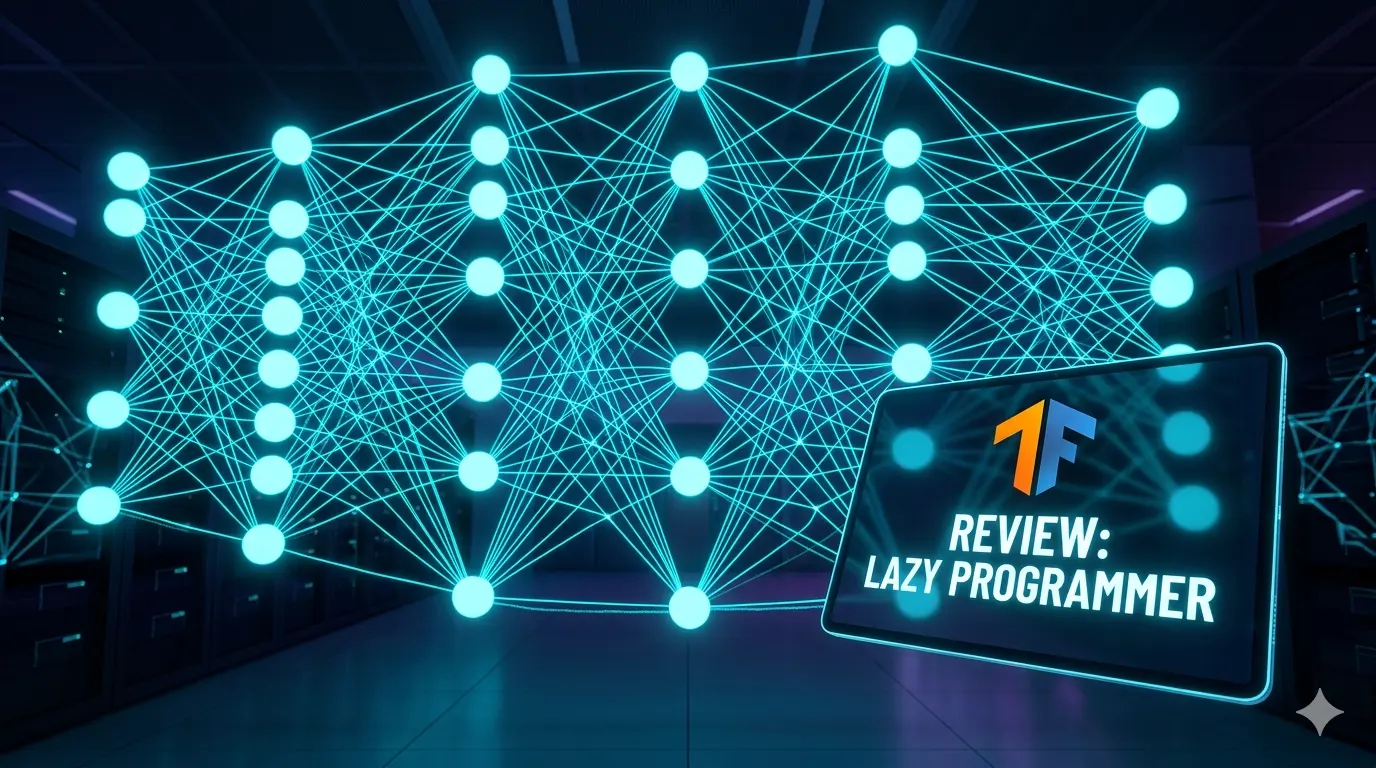 Imagem ilustrativa comparando visão computacional com detecção de pedestres e análise de IA financeira em gráficos de ações, simbolizando os projetos práticos do curso de TensorFlow 2 do Lazy Programmer